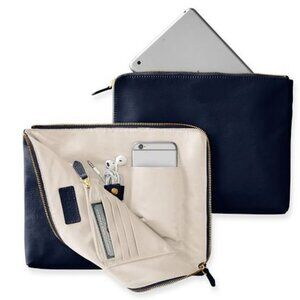 MARK and GRAHAM Navy Blue Leather Commute Clutch Zip Around Travel Organizer